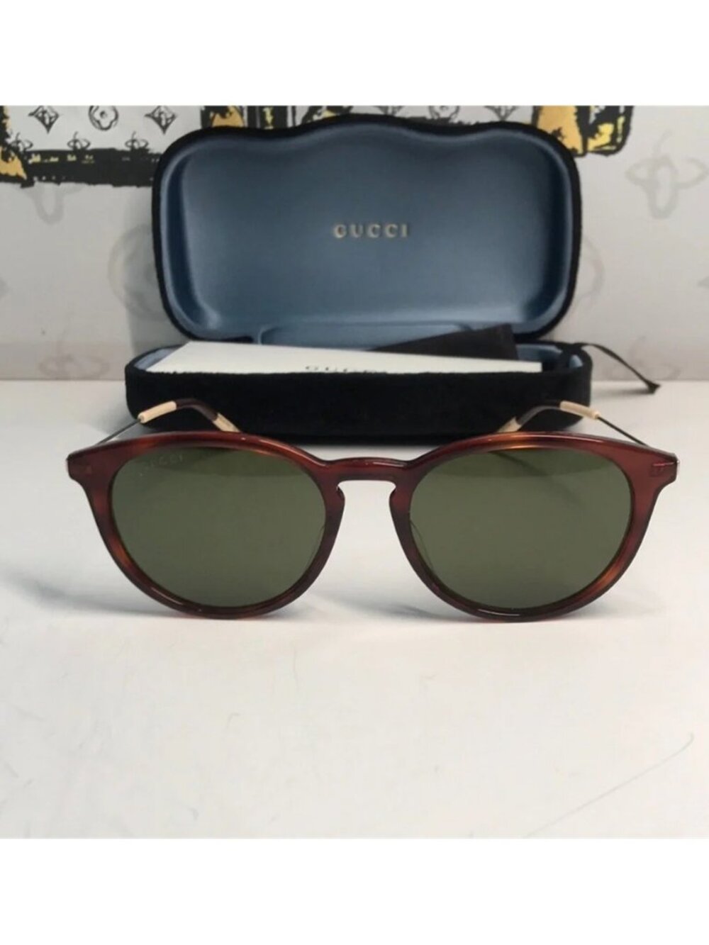 Brand New Gucci GG1048S 002 Round Sunglasses – Havana with Green Lenses ✨ - Picture 8 of 13
